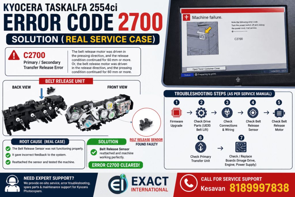 Kyocera Taskalfa 2554ci error code 2700 solution belt release sensor fix