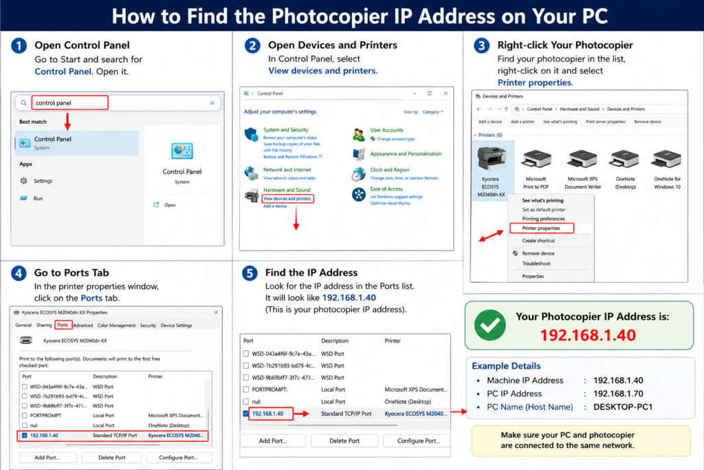 how to find xerox machine ip