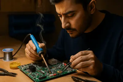 Engineer soldering a circuit board