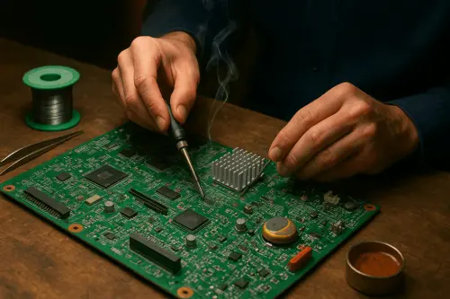 Technician repairing a main controller board